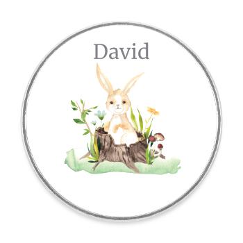 Forest Animal Deer Hare Hedgehog Flowers Name David - Round  fridge magnet - white - Front