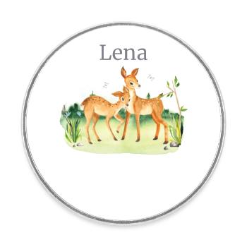 Waldtier Reh Blumen Name Lena - Runder Kühlschrankmagnet - Weiß - Vorne