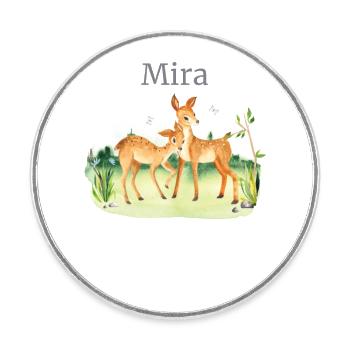 Forest Animal Deer Flowers Name Mira - Round  fridge magnet - white - Front