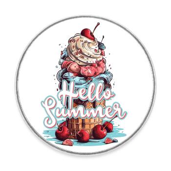 Hello Summer Eis Eiscreme Eisdiele - Runder Kühlschrankmagnet - Weiß - Vorne