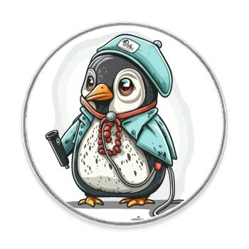 Pinguin-Doktor - Runder Kühlschrankmagnet - Weiß - Vorne