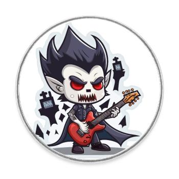 Vampire grattant la guitare - Magnet rond - blanc - Devant