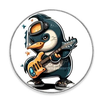 Rocker-Pinguin - Runder Kühlschrankmagnet - Weiß - Vorne