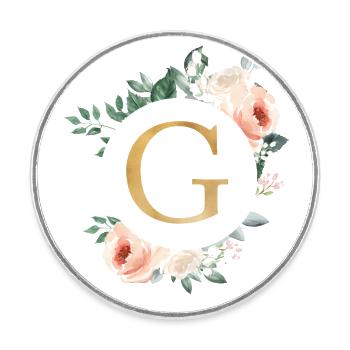 G Monogramme Vert, Pastel, Couronne - Magnet rond - blanc - Devant