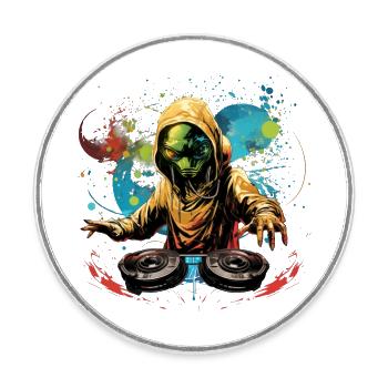 DJ Alien, Space Alien, DJ, Alien, Dessin animé, Espace, - Magnet rond - blanc - Devant