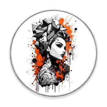 Abstract Colorful Young Woman Graffiti Art - Round  fridge magnet - white - Front