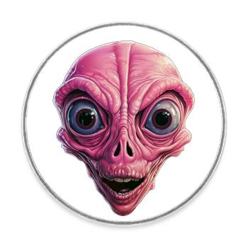 Extraterrestre choqué, choc, visage extraterrestre, curiosité - Magnet rond - blanc - Devant