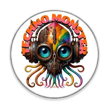 TECHNO MONSTER – Cool Octopussy with Headphones! - Round  fridge magnet - white - Front