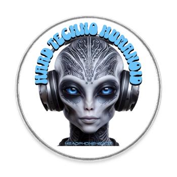 HARD TECHNO HUMANOID – Cool Grey Dude Headphones! - Round  fridge magnet - white - Front