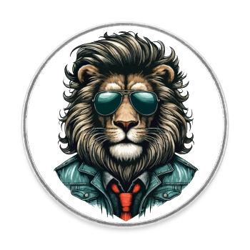 Stylish Lion - Round  fridge magnet - white - Front