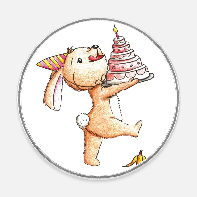 Bunny Cake Birthday - Round  fridge magnet - white