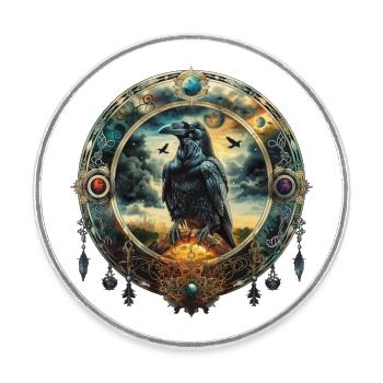 Mystical Raven, Emblem, Symbolism, Magic, Fantasy - Round  fridge magnet - white - Front
