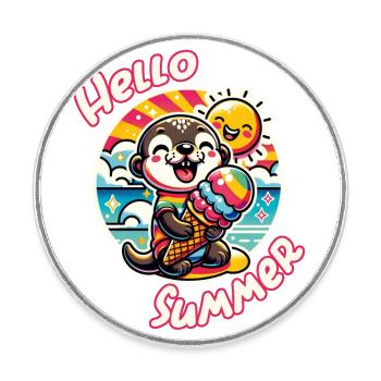 Hallo Sommer lustiger Otter mit großer Eistüte - Runder Kühlschrankmagnet - Weiß - Vorne