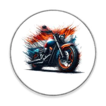 Holländische Farben Motorradhemden, Motorrad - Runder Kühlschrankmagnet - Weiß - Vorne