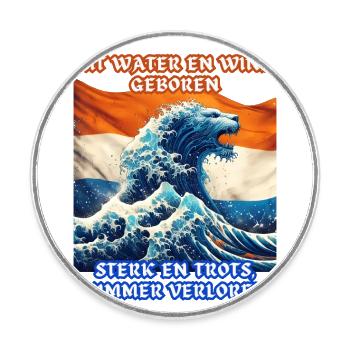 Dutch Pride Lion néerlandais né de l’eau - Magnet rond - blanc - Devant