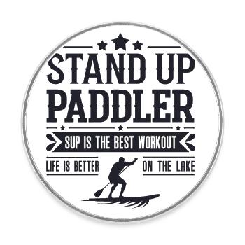 Stand Up Paddler - Runder Kühlschrankmagnet - Weiß - Vorne