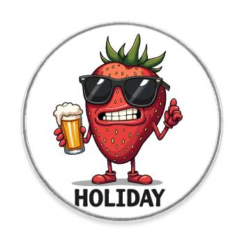 Fraise fraîche à la bière – pour les vacances et les festivals - Magnet rond - blanc - Devant