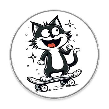 Skateboarder Skater Katze Skateboard Skaten - Runder Kühlschrankmagnet - Weiß - Vorne