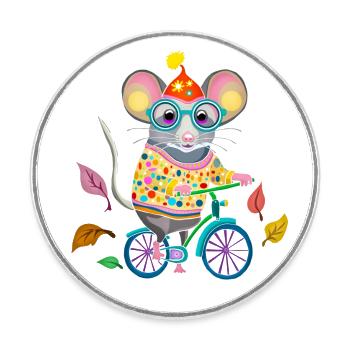 The Little Mouse on the Bike - Round  fridge magnet - white - Front