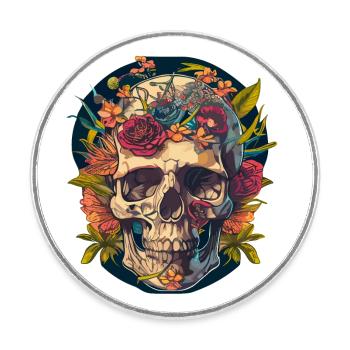 Menschlicher Schädel & Blumen 18 - Runder Kühlschrankmagnet - Weiß - Vorne