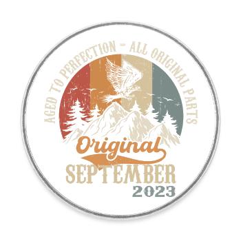 Born in September 2023 Birthday September2023 - Round  fridge magnet - white - Front
