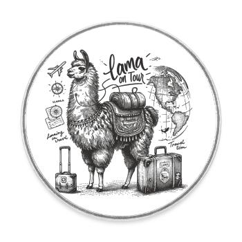 Globetrotter llama: On a trip around the world - Round  fridge magnet - white - Front