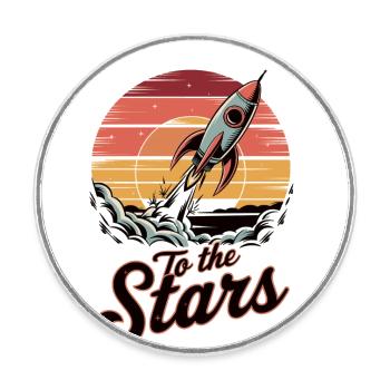 Vers les étoiles – Lancement de fusée - Magnet rond - blanc - Devant