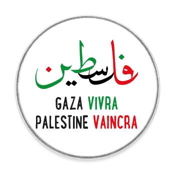 Calligraphie Palestine en arabe Gaza vivra vaincra - Magnet rond - blanc - Devant