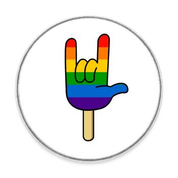 Rock ´n Roll - I Love You, Eis am Stiel Regenbogen - Runder Kühlschrankmagnet - Weiß - Vorne