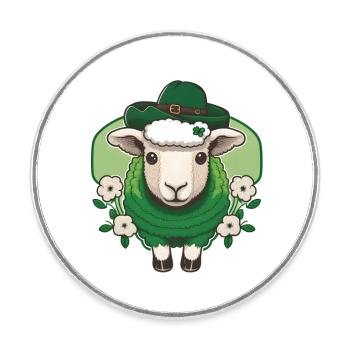 Mouton de la Saint-Patrick avec des fleurs - Magnet rond - blanc - Devant
