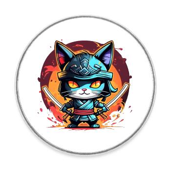 Ninja Cat #6 - Round  fridge magnet - white - Front