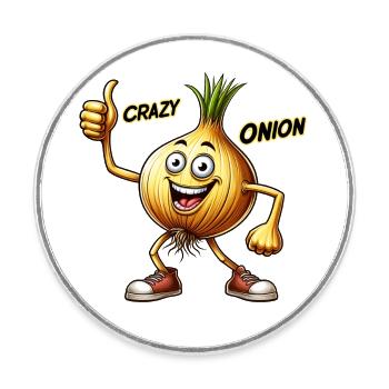 Crazy Veggies: Onion With Goatee and Thumbs Up - Runder Kühlschrankmagnet - Weiß - Vorne