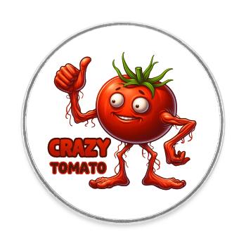 Crazy Veggies: Horror Tomato and Thumbs Up - Runder Kühlschrankmagnet - Weiß - Vorne