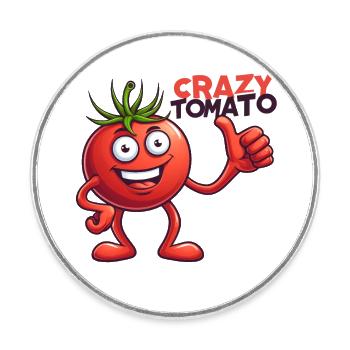Crazy Veggies: Tomato with Thumbs Up - Runder Kühlschrankmagnet - Weiß - Vorne