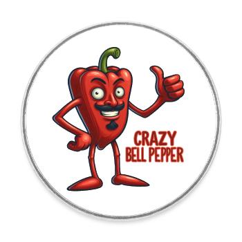 Crazy Veggies: Bell Pepper With Mustache, Goatee - Runder Kühlschrankmagnet - Weiß - Vorne