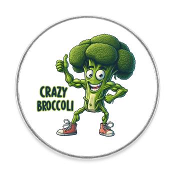 Crazy Veggies: Broccoli Calisthenics Pro Thumbs Up - Runder Kühlschrankmagnet - Weiß - Vorne