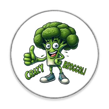 Crazy Veggies: Bro Broccoli Thumbs Up - Runder Kühlschrankmagnet - Weiß - Vorne