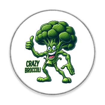 Crazy Veggies: Broccoli Bodybuilder Pro Thumbs Up - Runder Kühlschrankmagnet - Weiß - Vorne