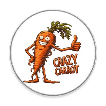 Crazy Veggies: Carrot Thumbs Up - Runder Kühlschrankmagnet - Weiß - Vorne