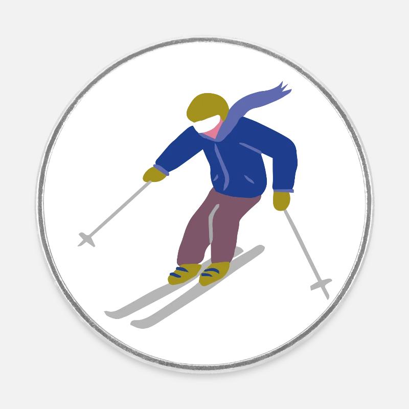 Graphisme bleu ski - Magnet rond - blanc
