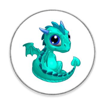 Baby Dragon Cyan | Cute cyan baby dragon - Round  fridge magnet - white - Front