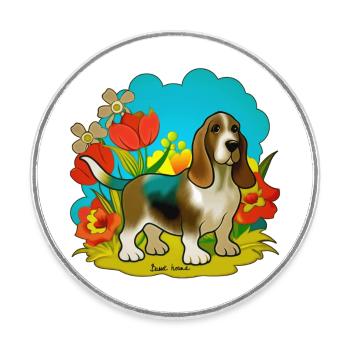 Un gentil chien basset - Magnet rond - blanc - Devant