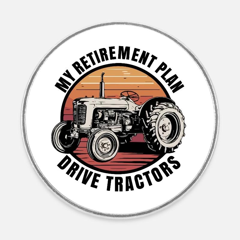 Min pensionsplan: Traktorkørsel - Rund køleskabsmagnet - hvid