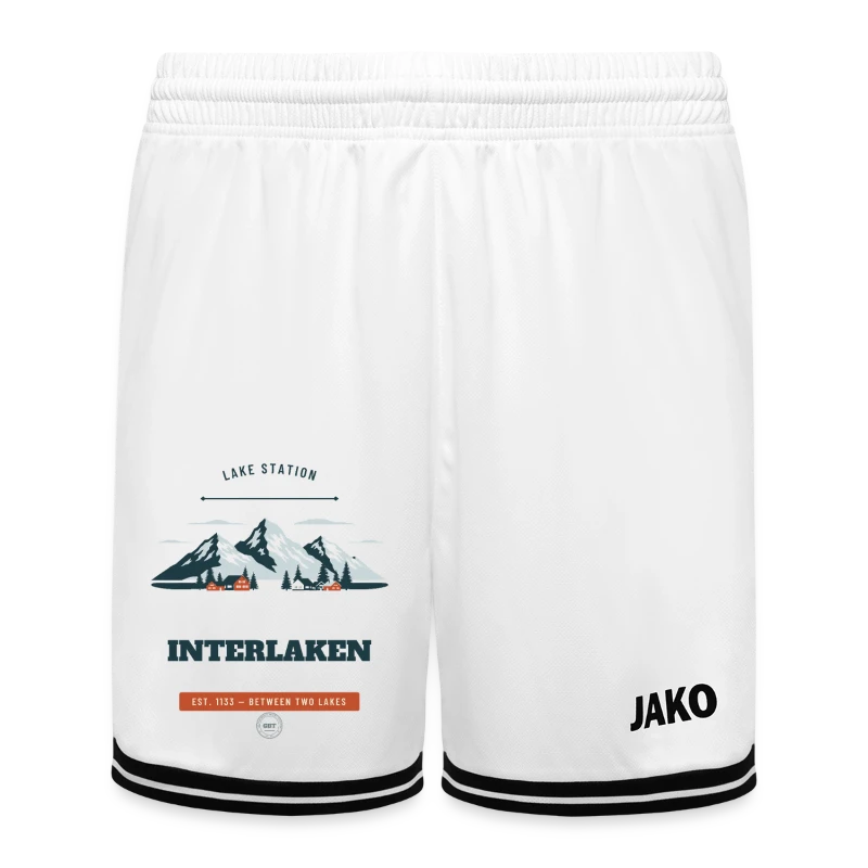 Interlaken badge on a jako kids basketball short center 2.0