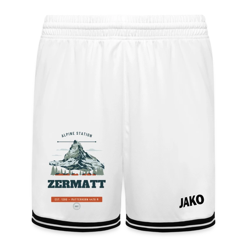Zermatt badge on a jako kids basketball short center 2.0