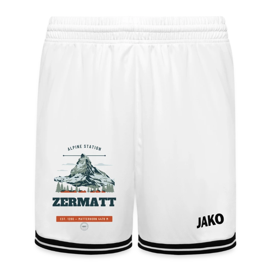 Zermatt badge on a jako kids basketball short center 2.0, white/black