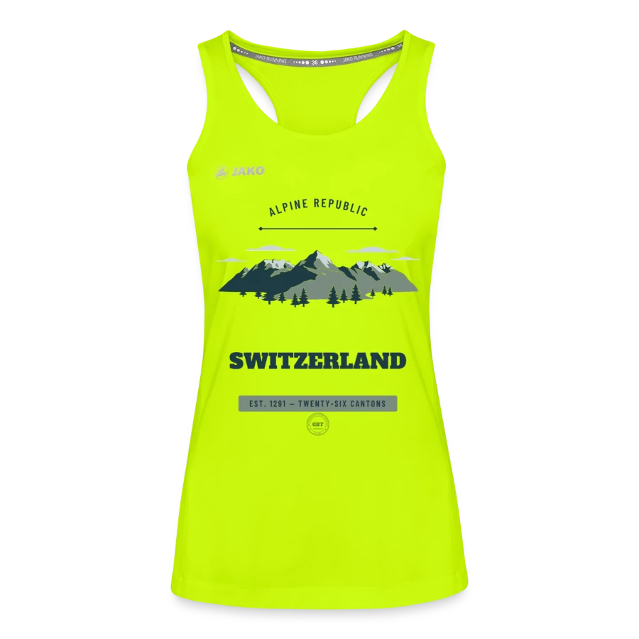 Switzerland badge on a jako women's tank top run 2.0, neon yellow