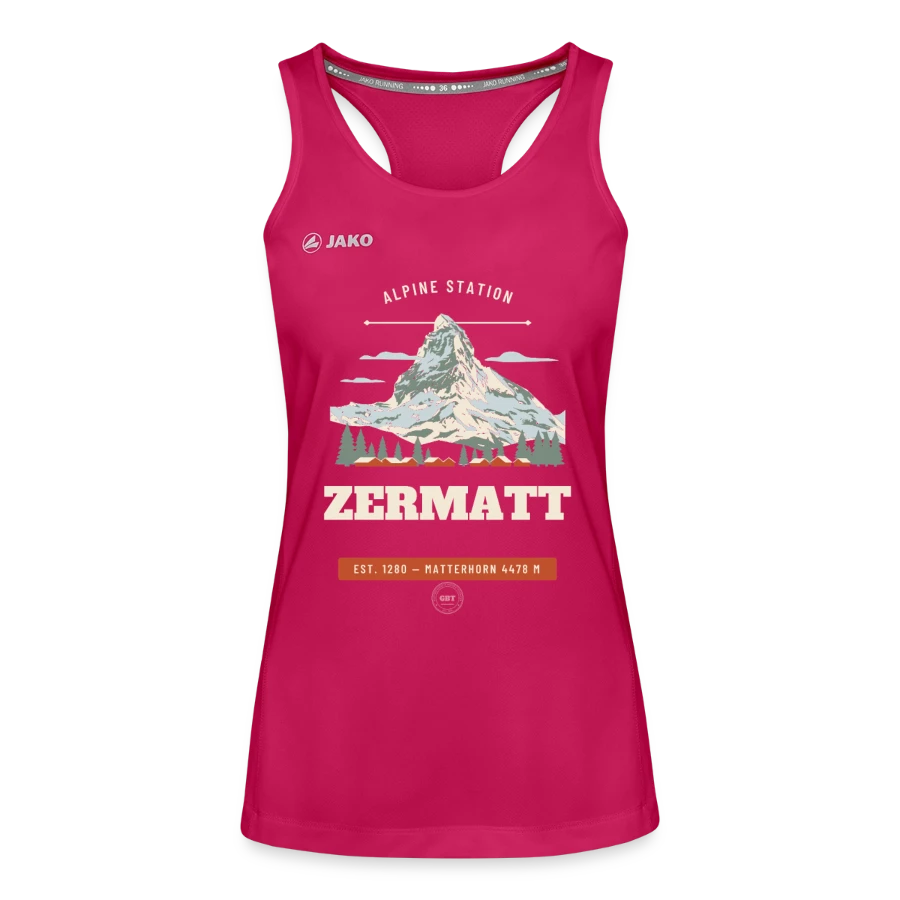 Zermatt badge on a jako women's tank top run 2.0, dark pink