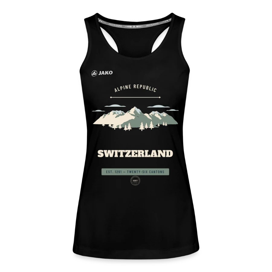 Switzerland badge on a jako women's tank top run 2.0, black