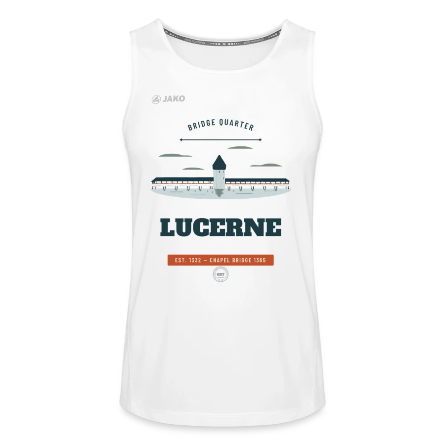 Lucerne badge on a jako men's tank top run 2.0, white